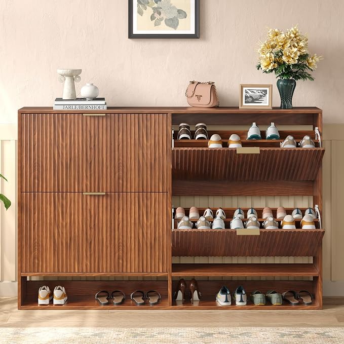 Hootata 47.2''W Walnut Shoe Storage Cabinet - Image 3