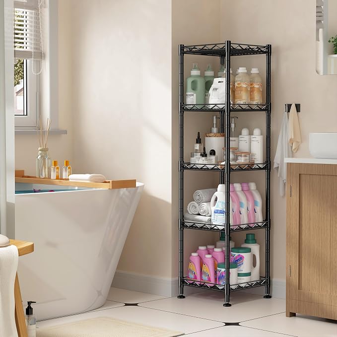 5 Tier Metal Shelving Unit Wire Shelves Storage Rack:Adjustable Storage Shelves - Image 5