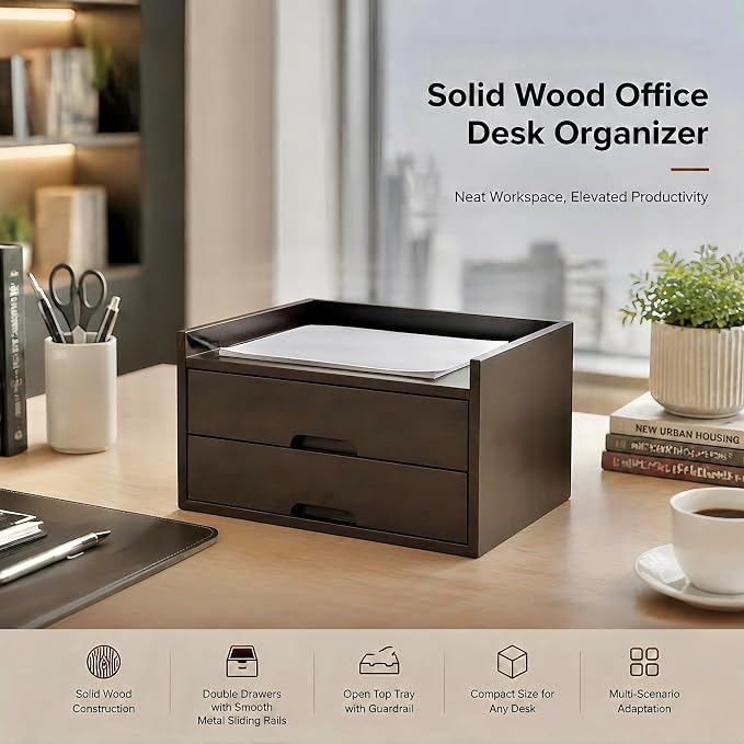 Solid Wood Desk Organizer with Drawers, Wooden Desktop Drawers | Fully - Image 4