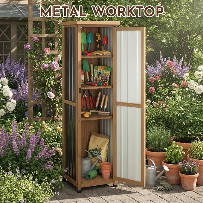 Ketive 62" Tall Outdoor Storage Cabinet, Narrow Garden Storage Cabinet - Image 2