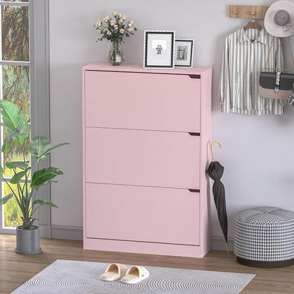 BORNOON Shoe Cabinet with 3 Flip Drawers, Hidden Wood Shoe Cabinet, - Image 3