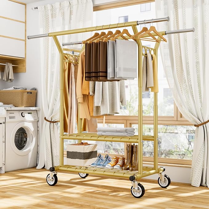 HYSEYY Heavy Duty Clothes Rack, Rolling Clothing Racks - Image 8