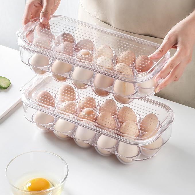 vacane Plastic Egg Holder for Refrigerator, Stackable Egg Holder Clear Tray - Image 4
