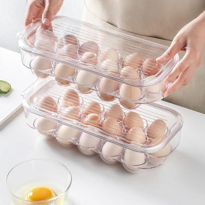 vacane Plastic Egg Holder for Refrigerator, Stackable Egg Holder Clear Tray - Image 4