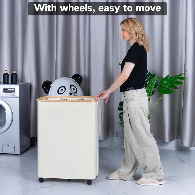 Lagre Laundry Basket with Wheels, Laundry Hamper with Lid, 160L Clothes Hamper - Image 6
