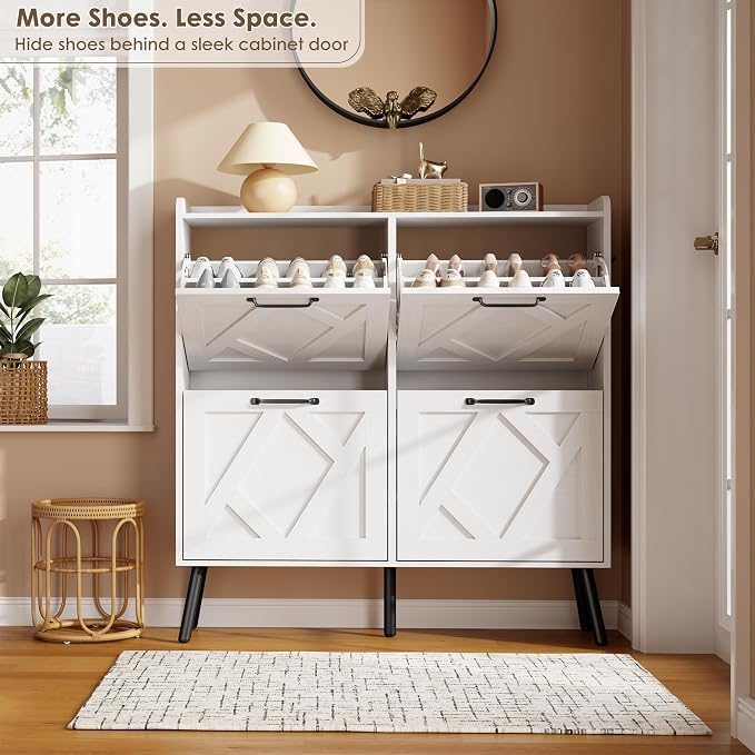Nicetree Shoe Cabinet with 4 Flip Drawers, Freestanding Shoe Organizer Cabinet - Image 4