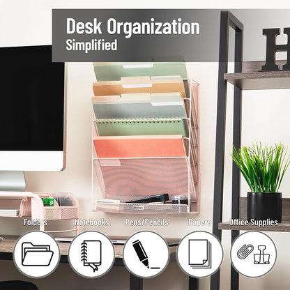 Mind Reader 5-Pocket Vertical File Storage, Desktop Organizer, Wall Mount - Image 2
