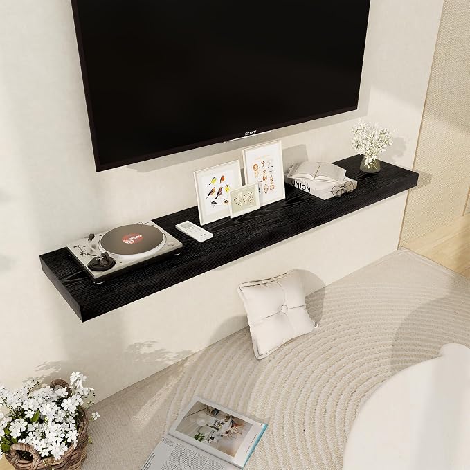 Black Floating Shelves 55 Inch Long, 12 Inch Deep Floating Shelves - Image 5