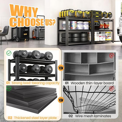 Heavy Duty Garage Shelving, Metal Storage Shelves, 3 Tier Adjustable Storage - Image 3