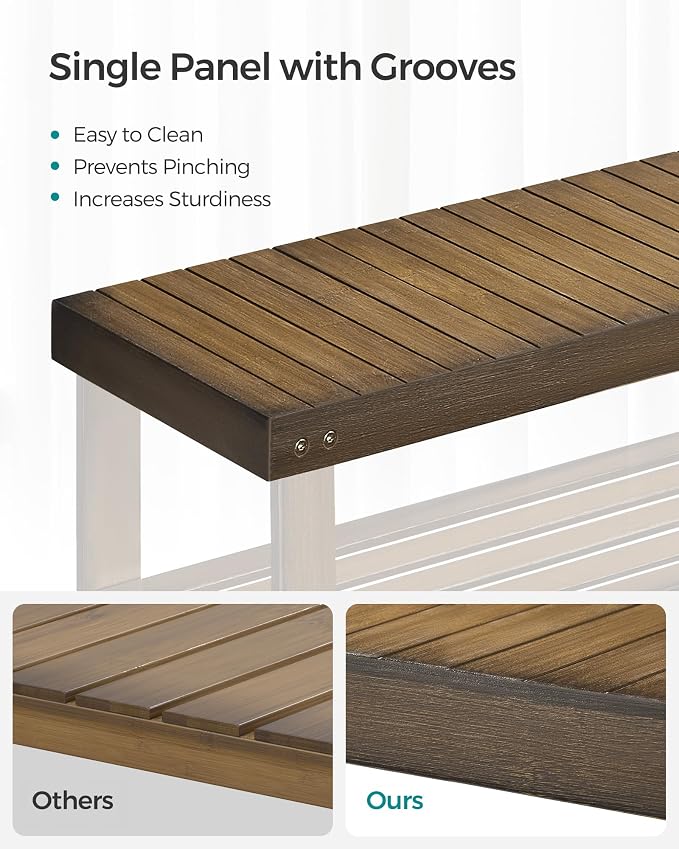 SONGMICS Shoe Rack Bench, 3-Tier Bamboo Shoe Storage Organizer, Entryway Bench - Image 5