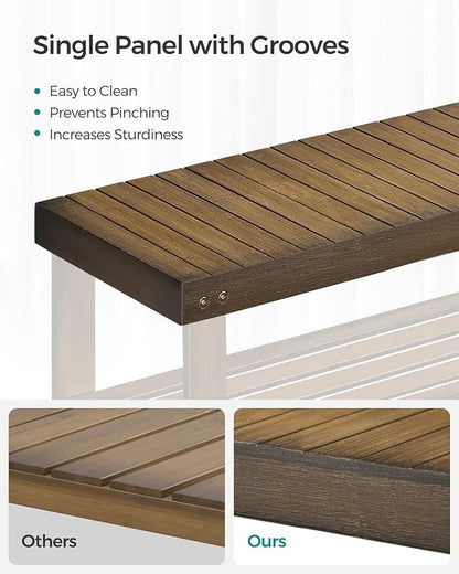 SONGMICS Shoe Rack Bench, 3-Tier Bamboo Shoe Storage Organizer, Entryway Bench - Image 5