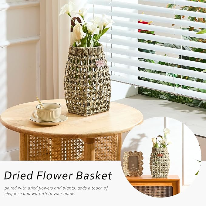 Woven Front Door Basket Water Hyacinth Wall Hanging Basket Decorative Boho - Image 5
