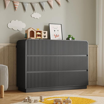 Dresser for Bedroom with 6 Drawers, Fluted Chest of Drawers with Round Curved by BORNOON