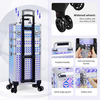 AROUS 5 in 1 Rolling Makeup Train Case Cosmetology Case on Wheels Large - Image 6