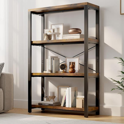 4-Tier Adjustable Heavy Duty Bookshelf, Industrial Wooden Open Storage Rack by WelcometoIABIFO