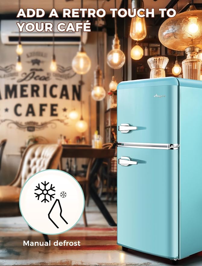 3.2 Cu.Ft Refrigerator, Retro Double Door Fridge - Image 8