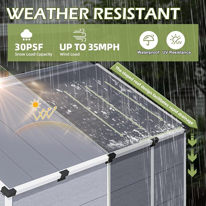 8 x 8 FT Resin Tool Shed, Plasic Outdoor Storage Shed - Image 5