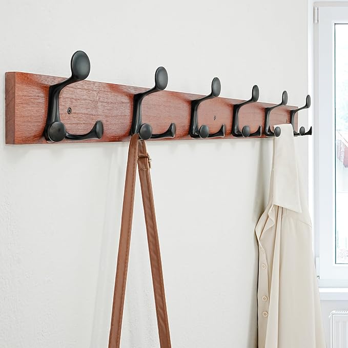 SKOLOO 39-Inch Cherry Wood Coat Rack Wall Mount - Image 4