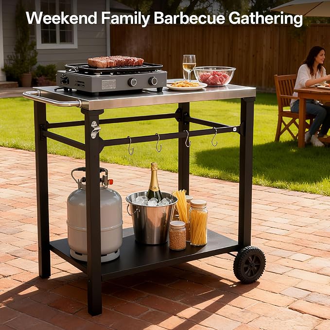 Endark Grill Cart, Grill Table, Outdoor Kitchen, Rolling Dining Table, - Image 2