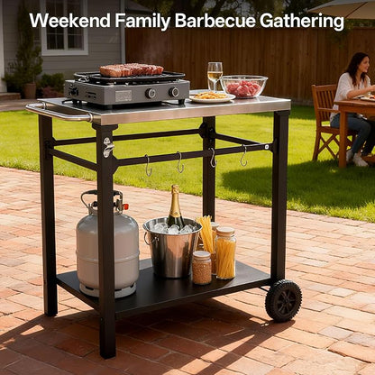 Endark Grill Cart, Grill Table, Outdoor Kitchen, Rolling Dining Table, - Image 2