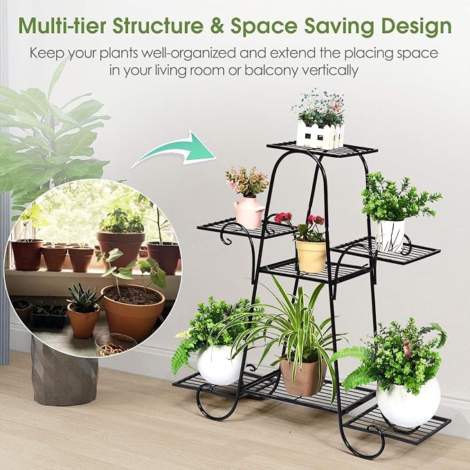 Giantex 7 Tiers Metal Plant Stand Flower Pots Holder, Plant Display Rack - Image 2