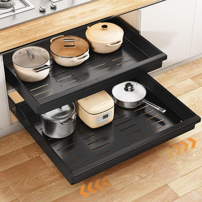 Pull out Cabinet Organizer, Adjustable Full-Extension Adhesive Roll out Shelves by PXRACK