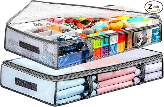 2 Pack Under Bed Storage Containers Bins, Humid-Proof Plastic Underbed Storage by MakeLifeBetterEasier