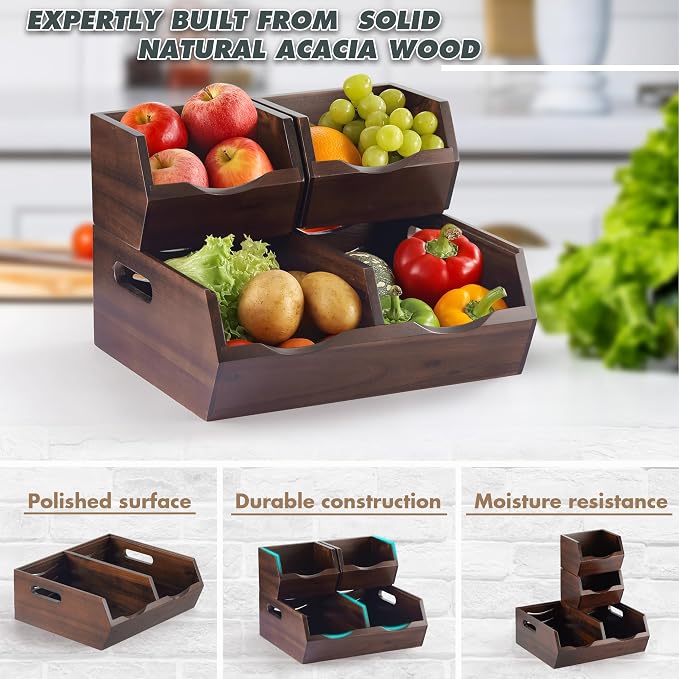 Acacia Wood Pantry Storage Bins - Image 3