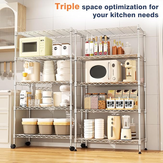 5-Tier Heavy Duty Metal Shelf, Chrome Wire Shelving Unit 35"Wx18Dx71H | Height - Image 3