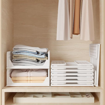 VECELO 4 Pack Plastic Closet Shelf Organizer, Stackable Sweater Storage Closet - Image 7