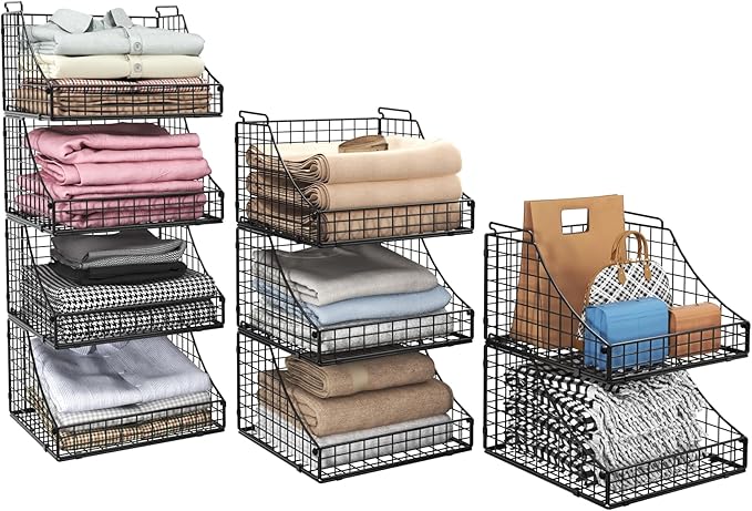 4-Pack Stackable Wire Baskets for Closet Organizers and Storage, Open Storage by Lyuwanxian