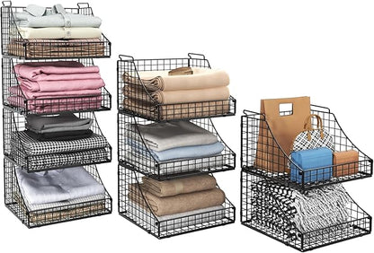 4-Pack Stackable Wire Baskets for Closet Organizers and Storage, Open Storage by Lyuwanxian
