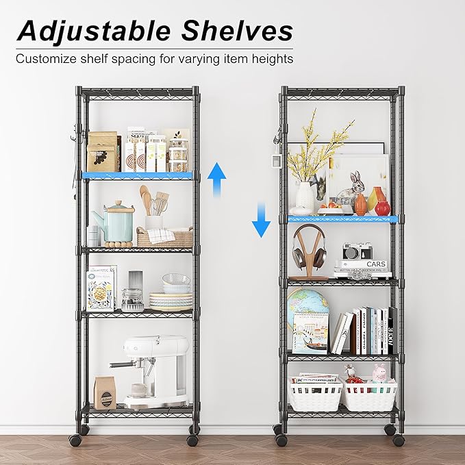 Homdox 5 Tier Wire Shelving Unit on Wheels, Adjustable Storage Racks and - Image 4