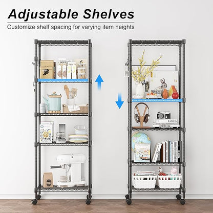 Homdox 5 Tier Wire Shelving Unit on Wheels, Adjustable Storage Racks and - Image 4