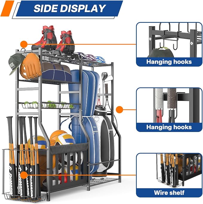 Garage Sports Equipment Organizer, Strong Load Bearing Golf Bag Organizer - Image 5