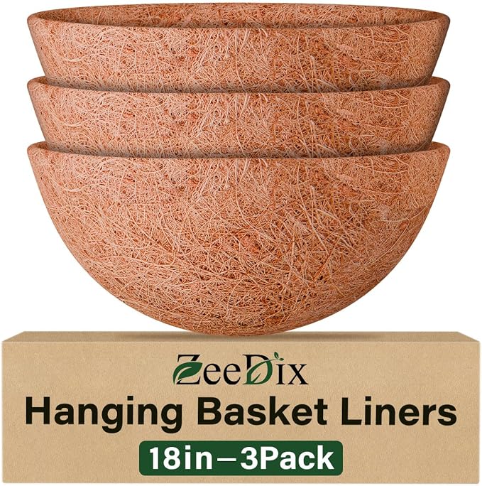 18 Inch Coco Liners for Planters, 3 Pack Hanging Basket Liners | Round Coco by ZeeDix