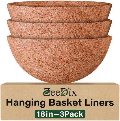 18 Inch Coco Liners for Planters, 3 Pack Hanging Basket Liners | Round Coco by ZeeDix