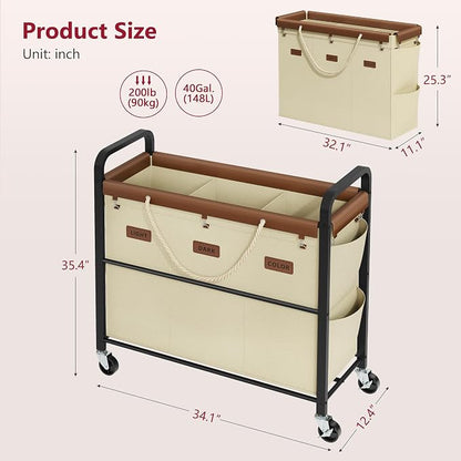 Tajsoon 148L Large Laundry Sorter 3 Section, Laundry Hamper - Image 3