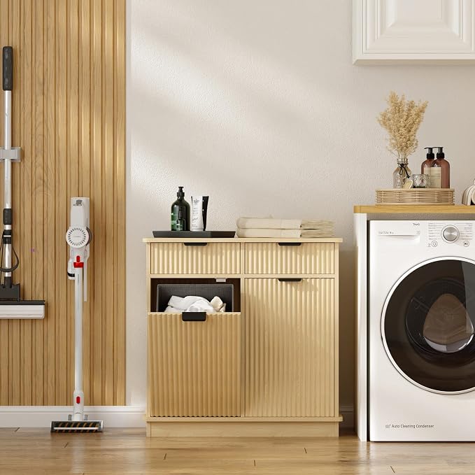 Natural Double Tilt Out Laundry Hamper Cabinet Laundry Basket Cabinet Hidden - Image 7