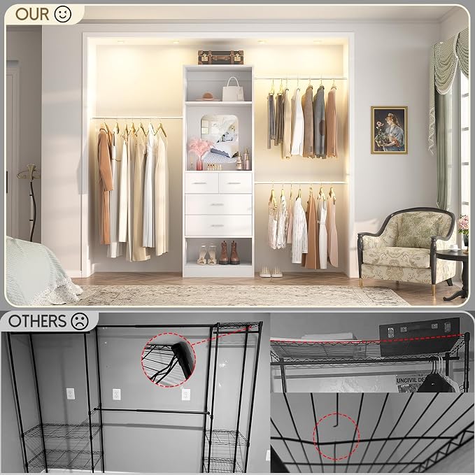 Unikito 8FT Closet System with Mirror and 3 Extendable Hanging Rods, Sturdy - Image 6