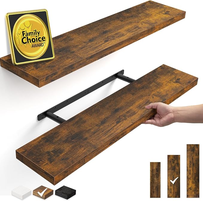 BAYKA Floating Shelves, 35.4 inches Long Wall Mounted Rustic Wood Shelves by Bayka