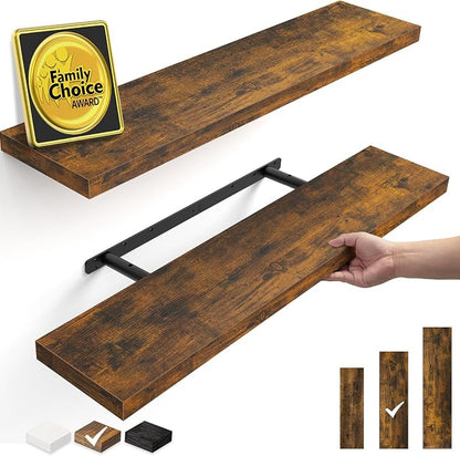 BAYKA Floating Shelves, 35.4 inches Long Wall Mounted Rustic Wood Shelves by Bayka