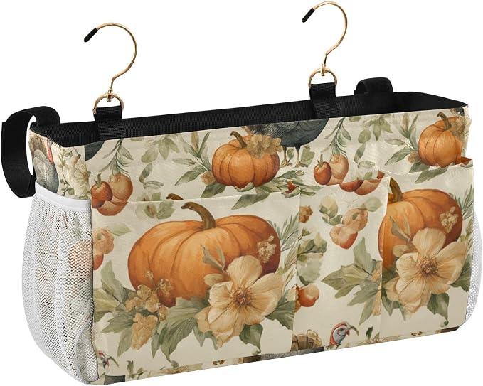 Thanksgiving Turkeys Pumpkin Beige Bedside Caddy - Image 2