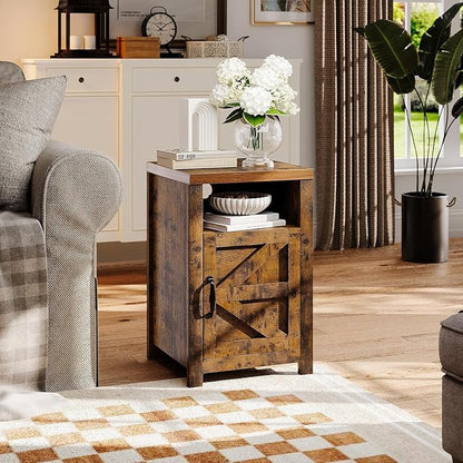 Farmhouse Nightstand with Charging Station, Couch Side Table Set of 2, Bedside - Image 5