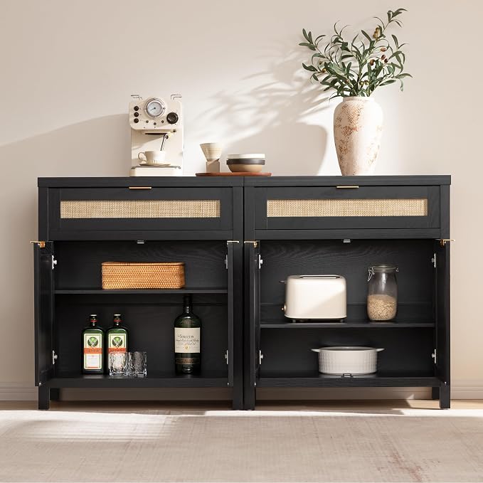 SICOTAS Sideboard Buffet Storage Cabinet, Rattan Accent Cabinet - Image 4