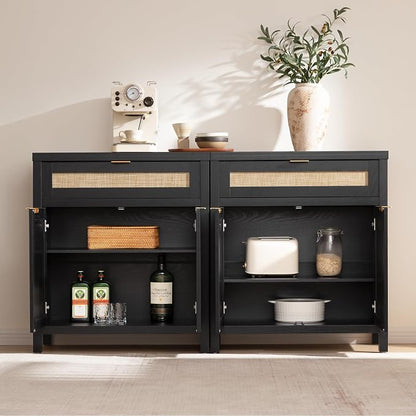 SICOTAS Sideboard Buffet Storage Cabinet, Rattan Accent Cabinet - Image 4