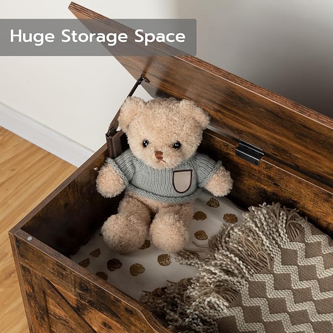 HOOBRO Storage Bench, 39.4” Retro Wooden Storage Chest - Image 9