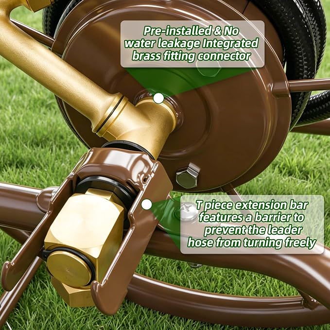 Garden Hose Reel Cart, Heavy Duty Metal w/2 Wheels, Holds 230ft 5/8" | Outdoor - Image 3