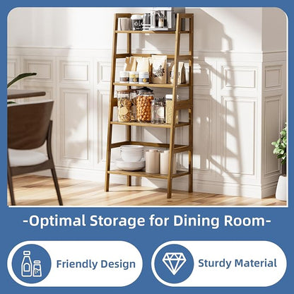 HITNET Ladder Shelf, 4-Tier Bamboo Bookshelf, Freestanding Open Display Storage - Image 4