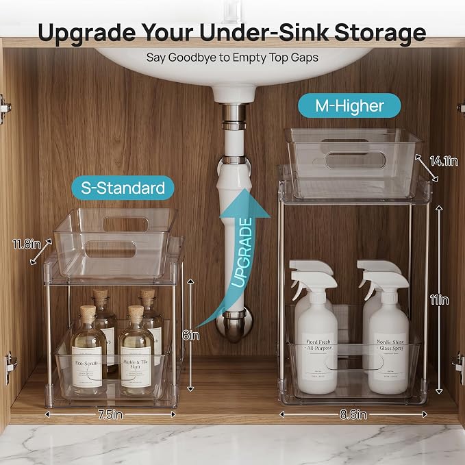 Vtopmart 2 Pack Plastic Larger Higher Bathroom Kitchen Under Sink Organizer - Image 3